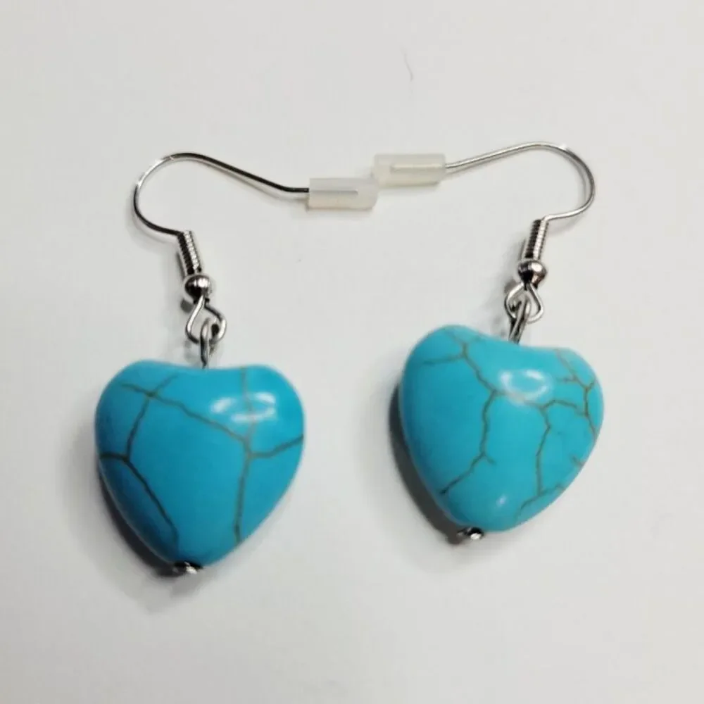 BOGO New! Buy Blue Marbled Hearts Necklace And Get Matching Earring Set Free!